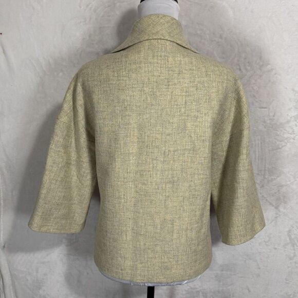 Talbots Double Breasted Blazer Jacket Size‎ 8 100% Wool Yellow Green Boxy Crop - Picture 4 of 14